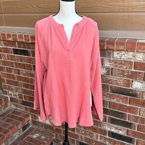 Karyn Seo Handmade M Woven Jasper Long Bell Sleeve Tunic Blouse in Poppy Red